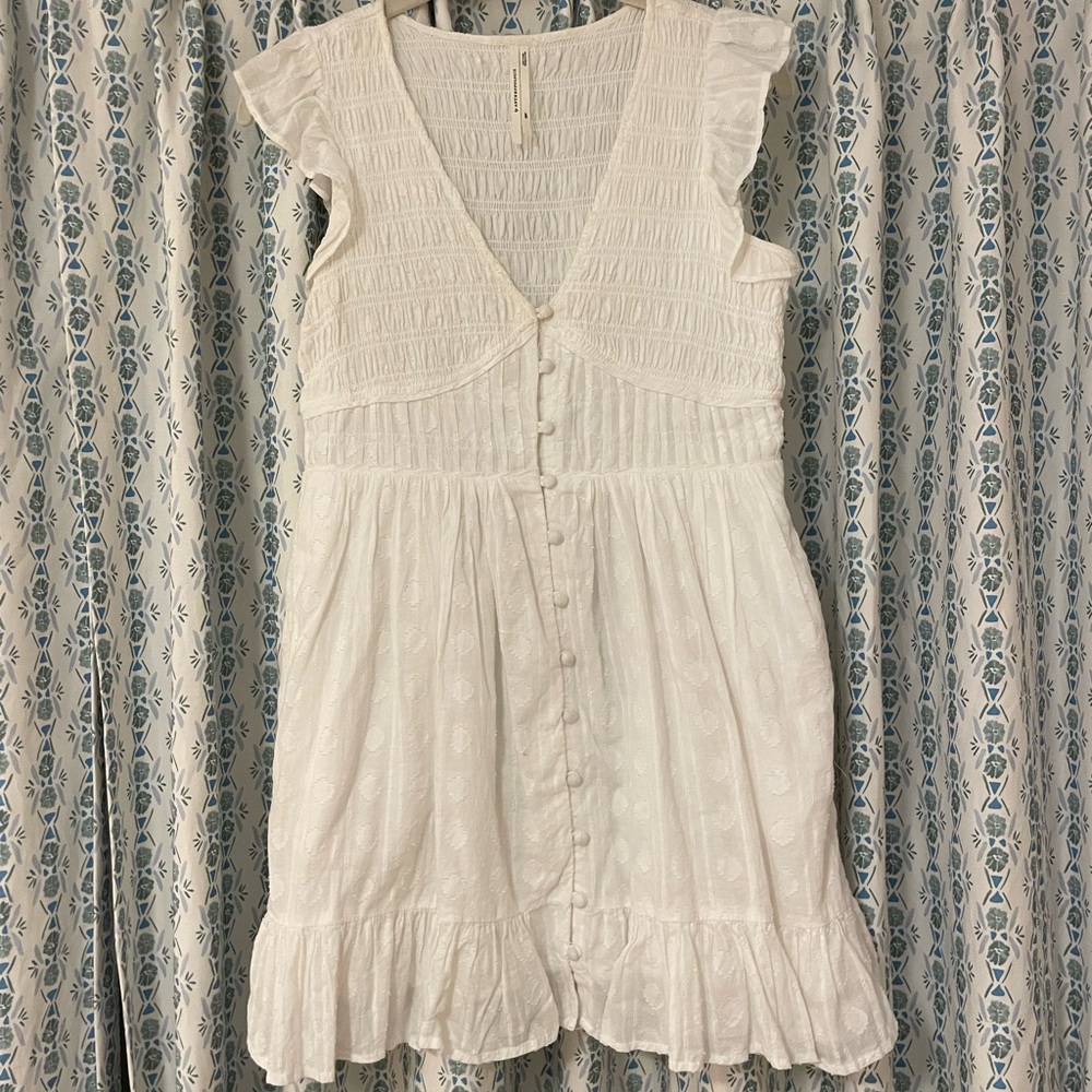 Anthropologie Sleeveless Smocked White Mini Dress